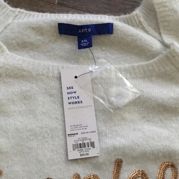 Apt 9 Sweater Twinkle and Sparkle Cream Gold Sequins Size XXL #194 - Picture 4 of 6